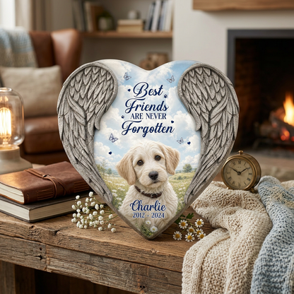 Personalized Heart Shaped Pet Memorial Garden Stone – Angel Wing Dog Loss Gift - Image 2