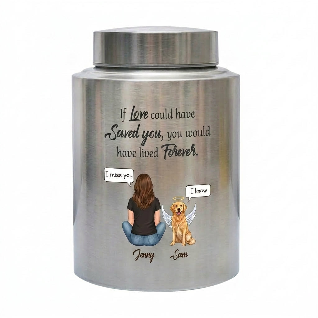 Personalized Woman and Dog Angel Silhouette Stainless Steel Pet Loss Urns for Ashes If Love Could Have Saved You Forever Quote Custom Names Memorial Keepsake Urn, Memorial Gift, In Loving Memory - Image 2