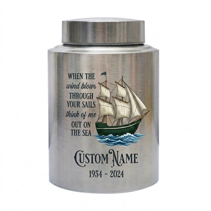 Personalized Sail Boat Stainless Steel Urn for Human Ashes, Custom Name Date Ocean Tribute for Dad Grandpa Sailor, Adult Size, Memorial Keepsake Urn, Memorial Gift, In Loving Memory - Image 2