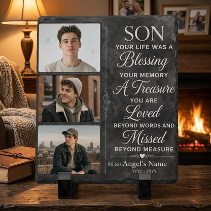 Personalized Memorial Photo Slate Stone for Loss of Son, Custom Remembrance Gift - Image 2