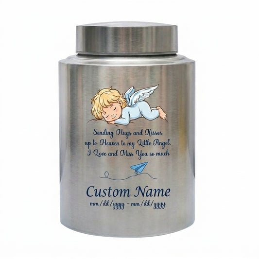 Personalized Little Angel Paper Airplane Stainless Steel Urn Infant Loss Child Remembrance Custom Name Dates Silver Black Gold Red Memorial Keepsake Urn, Memorial Gift, In Loving Memory - Image 2