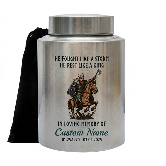 Personalized Valhalla Viking Nordic Runes UV Printed Stainless Steel Cremation Urn for Father Husband Veteran Ash Storage 5.9in & 7.5in Memorial Keepsake Urn, Memorial Gift, In Loving Memory - Image 2