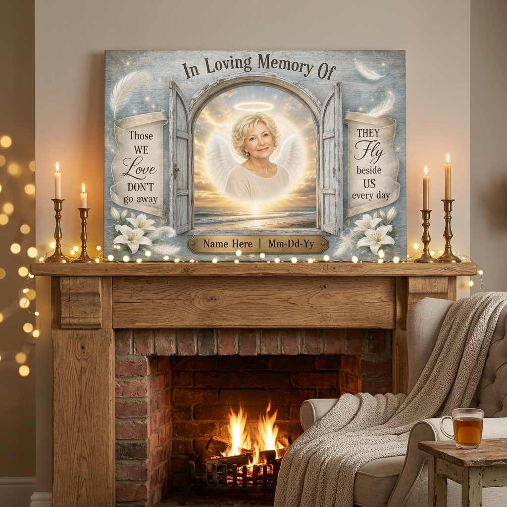 Personalized Angel Wings Memorial Portrait Canvas Gift for Loss of Loved One - Image 2