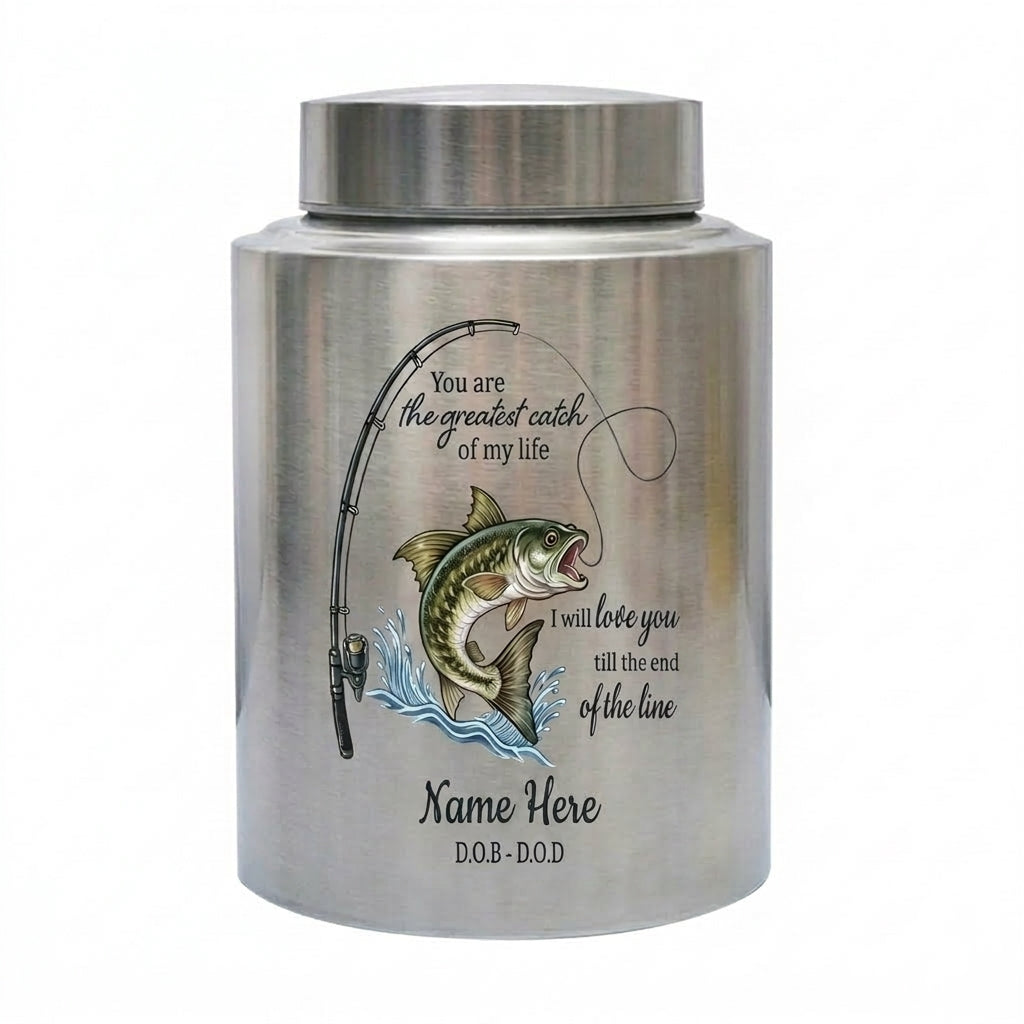 Personalized Bass Fishing Stainless Steel Large Urns For Human Ashes, Husband Fisherman Angler Tribute, Greatest Catch Of My Life, Memorial Keepsake Urn, Memorial Gift, In Loving Memory - Image 2