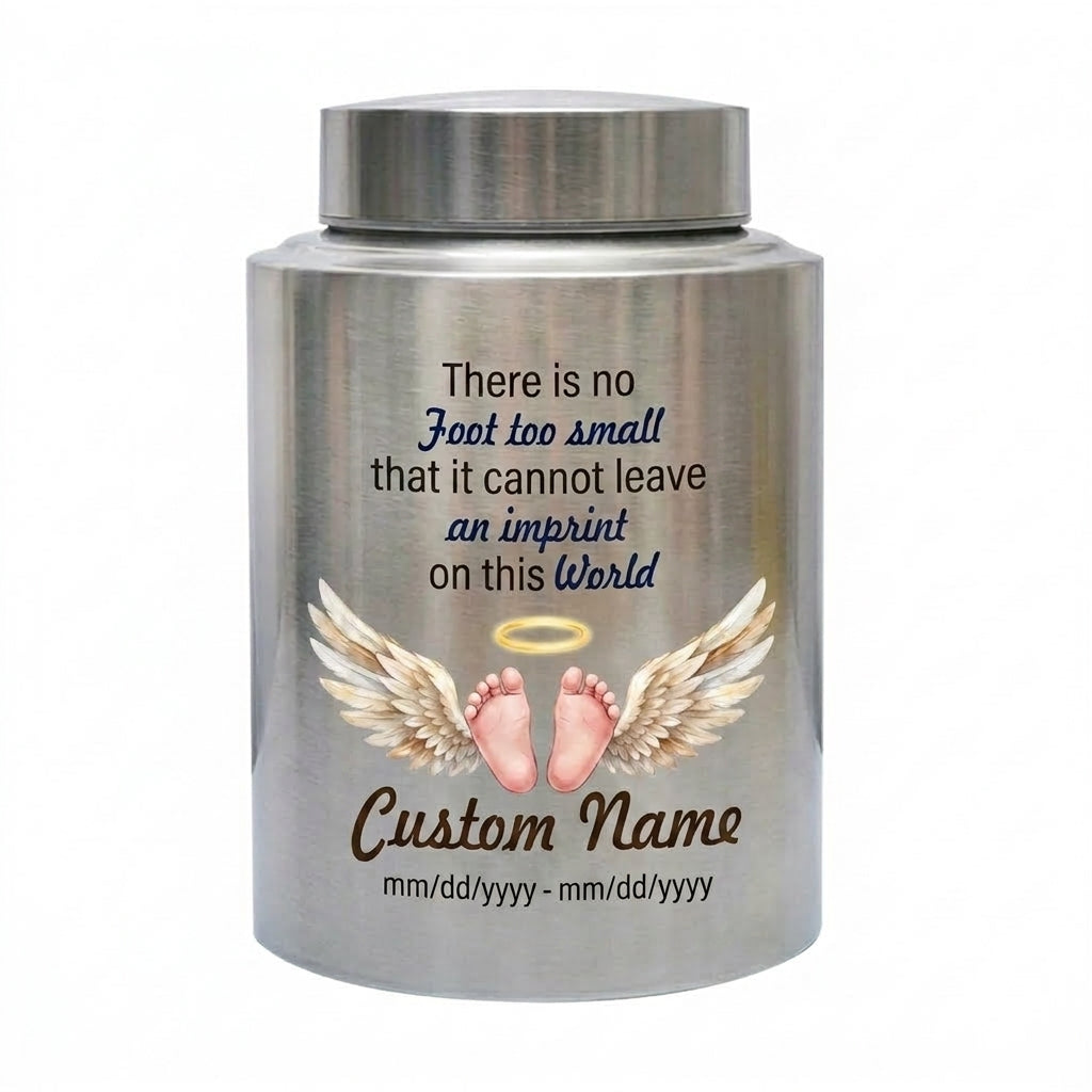 Personalized Baby Footprints UV Print Stainless Steel Urn for Infant Child Miscarriage Loss Foot Too Small Imprint Custom Large Memorial Keepsake Urn, Memorial Gift, In Loving Memory - Image 2