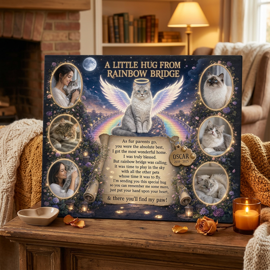 Personalized Pet Memorial Wall Canvas - Cat Loss Rainbow Bridge Photo Print Gift - Image 2