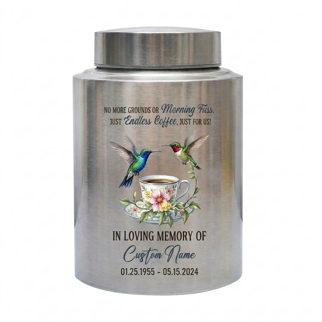 Personalized Coffee Design Stainless Steel Cremation Urn For Coffee Lovers, Morning Brew Tribute Custom Name Dates, 2 Size Options, Memorial Keepsake Urn, Memorial Gift, In Loving Memory - Image 2