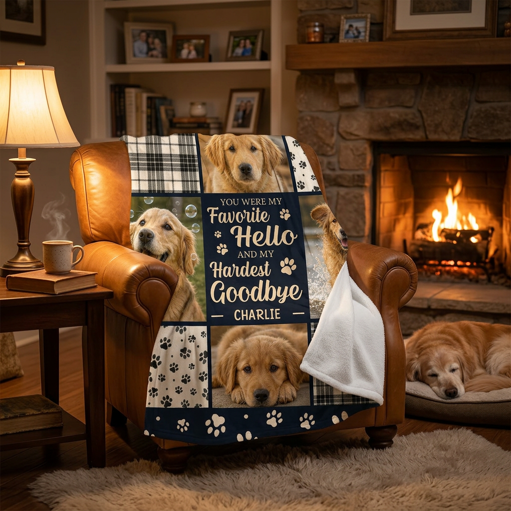 Personalized Dog Memorial Photo Blanket - Custom Pet Fleece Blanket Sympathy Gift for Dog Loss - Image 2