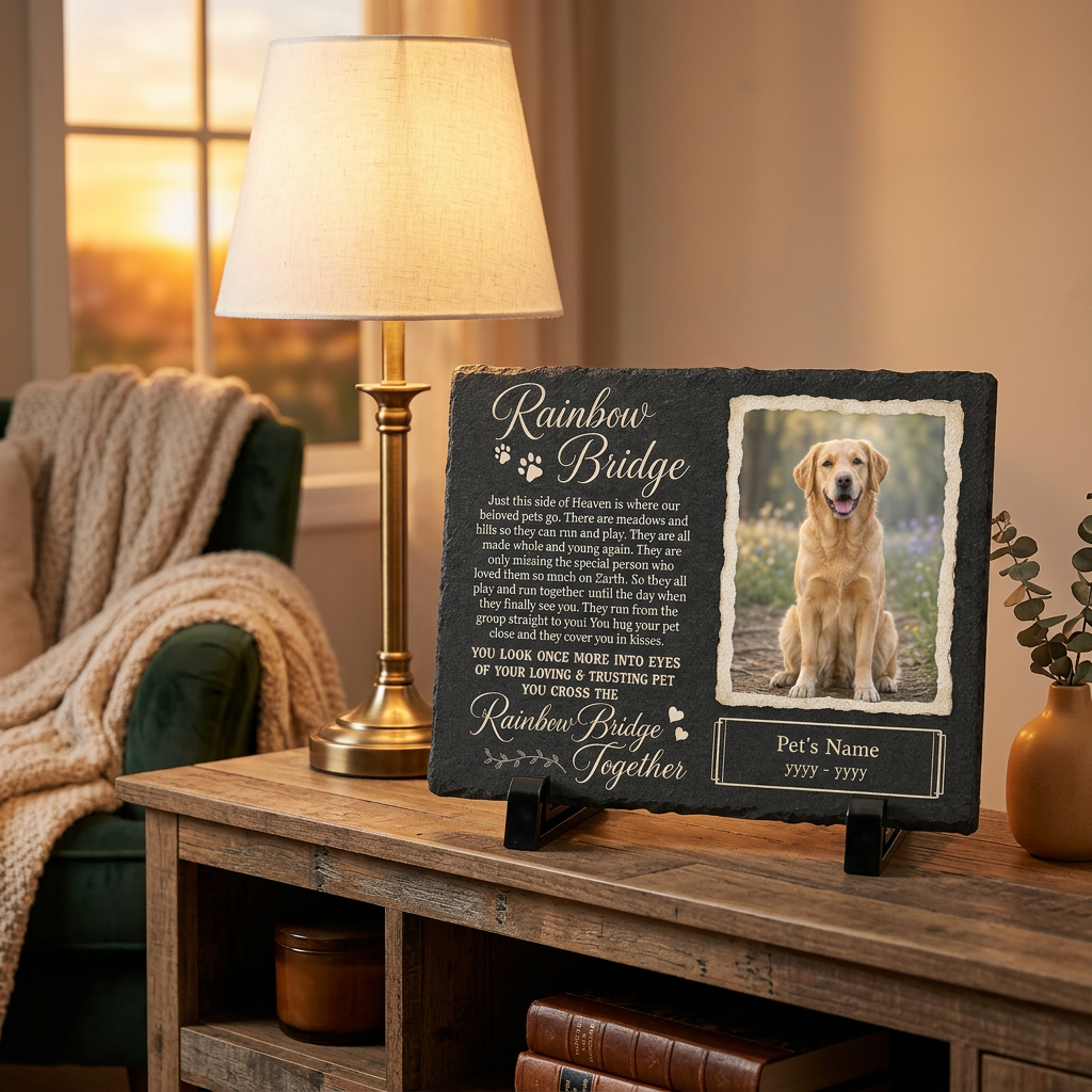 Personalized Rainbow Bridge Dog Memorial Slate Stone – Sympathy Gift for Pet Loss - Image 2