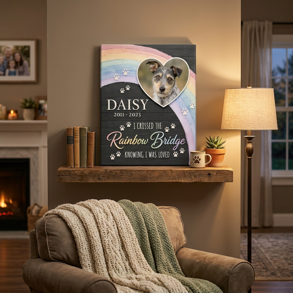 Personalized Pet Memorial Wall Canvas Rainbow Bridge Dog Loss Gift Sign - Image 2