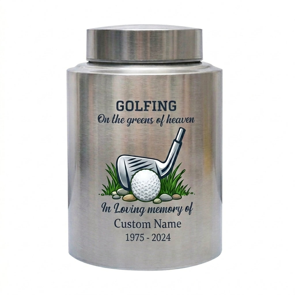 Personalized Golf Players Stainless Steel Cremation Urns For Human Ashes Adult Male Female On The Greens Of Heaven Funeral Small Large Memorial Keepsake Urn, Memorial Gift, In Loving Memory - Image 2