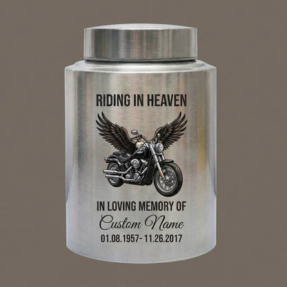 Personalized Motorcycle Riding in Heaven Stainless Steel Ash Holder for Adult Male Dad Biker Funeral Display Large Capacity Memorial Keepsake Urn, Memorial Gift, In Loving Memory - Image 2