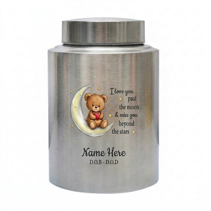 Personalized Teddy Bear Crescent Moon Stars Baby Loss Stainless Steel Urn Infant Child Bereavement Custom Two Sizes Parents Family Memorial Keepsake Urn, Memorial Gift, In Loving Memory - Image 2