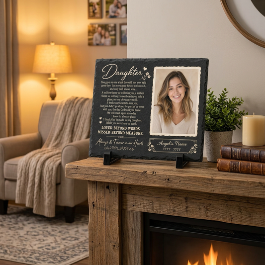 Personalized Daughter Memorial Garden Stone – Custom Photo Slate Plaque Gift - Image 2