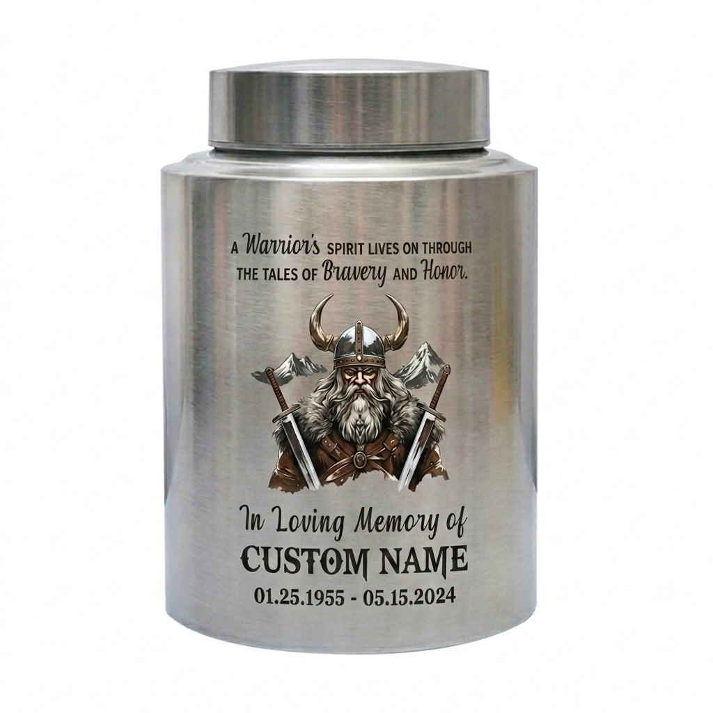 Personalized Valhalla Viking Nordic Runes Stainless Steel Cremation Ash Container For Veteran Warrior Father Son Funeral Small Large Memorial Keepsake Urn, Memorial Gift, In Loving Memory - Image 2