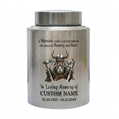 Personalized Valhalla Viking Nordic Runes Stainless Steel Cremation Ash Container For Veteran Warrior Father Son Funeral Small Large Memorial Keepsake Urn, Memorial Gift, In Loving Memory - Image 2