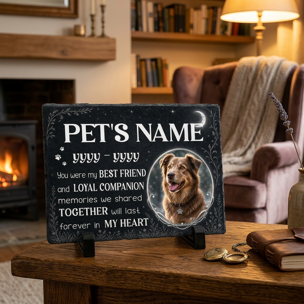 Personalized Dog Memorial Garden Stone with Photo – Pet Loss Slate Gift - Image 2