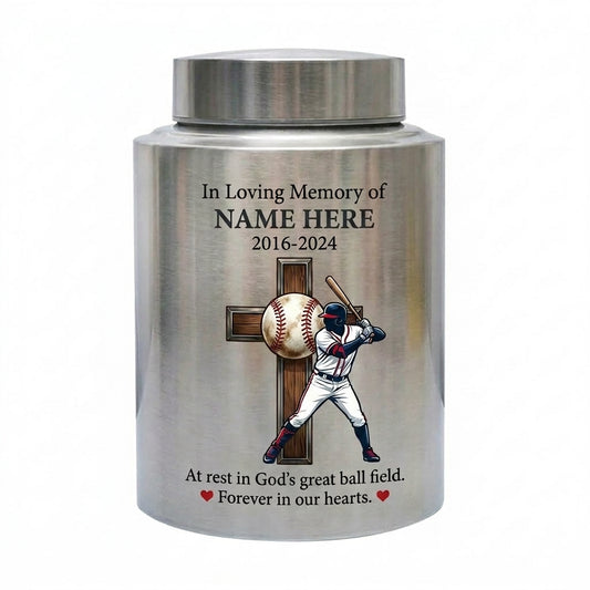 Personalized Baseball Stainless Steel Urn for Human Ashes, Sports Fan Remembrance Container for Coach Player, Two Sizes, Memorial Keepsake Urn, Memorial Gift, In Loving Memory - Image 2