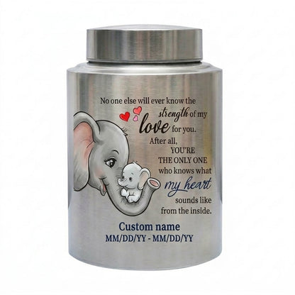 Personalized Baby Elephant Stainless Steel Cremation Urn for Infant Child Boy Girl, Mother to Child Pregnancy Loss Miscarriage Remembrance Memorial Keepsake Urn, Memorial Gift, In Loving Memory - Image 2