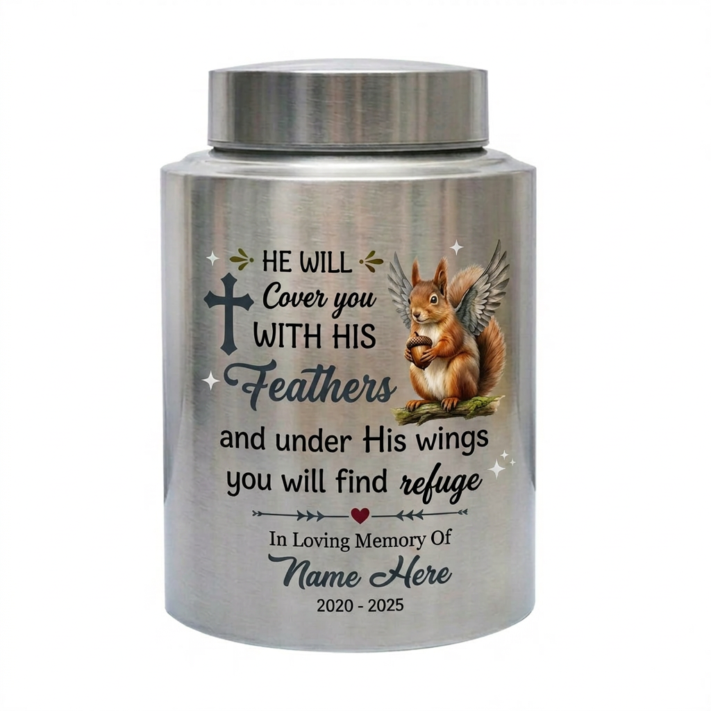 Personalized Squirrel Bible Verse Urn for Human Ashes, Christian Cross UV Printed Cremation Receptacle for Adult or Pet Loss, Large Options, Memorial Keepsake Urn, Memorial Gift, In Loving Memory - Image 2