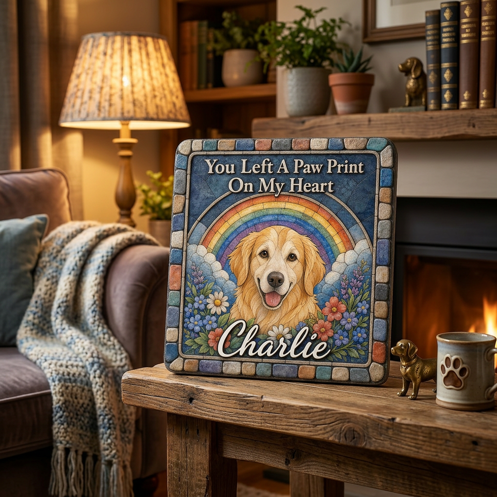 Personalized Dog Memorial Garden Stone – Paw Print Rainbow Bridge Pet Loss Gift - Image 2
