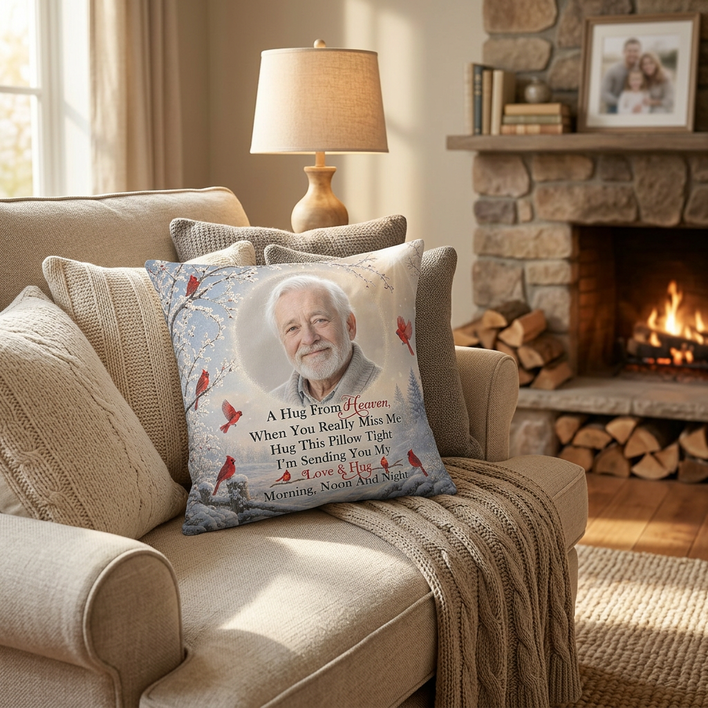 Personalized Photo Memorial Pillow, A Hug From Heaven Keepsake Sympathy Gift for Loss of a Loved One - Image 2