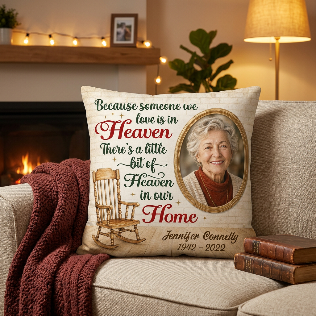 Personalized Memorial Photo Pillow Because Someone We Love Is In Heaven Remembrance Gift - Image 2