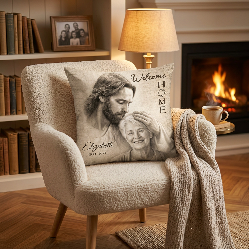Personalized Memorial Photo Pillow - Christian Welcome Home Sympathy Gift for Family - Image 2