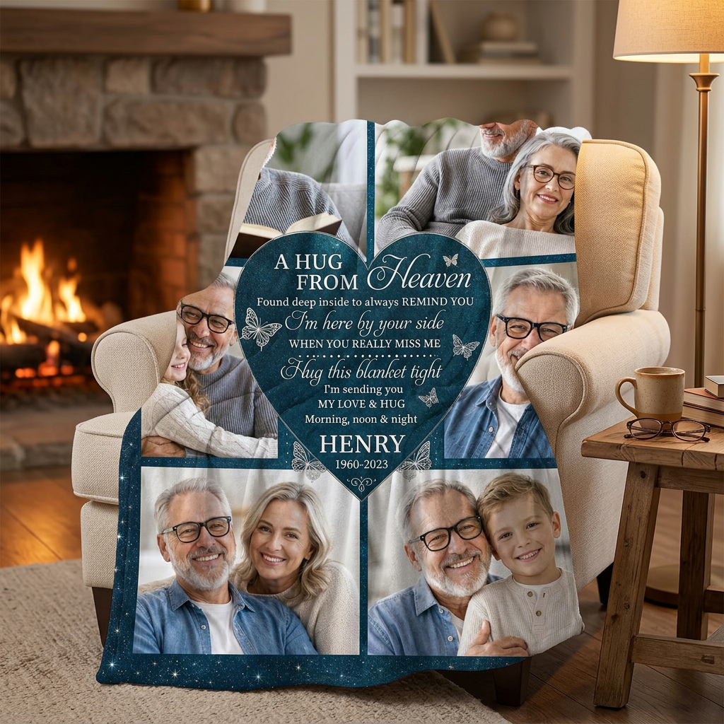 Personalized Memorial Photo Collage Fleece Blanket - Sympathy Gift for Loss of Dad or Loved One - Image 2