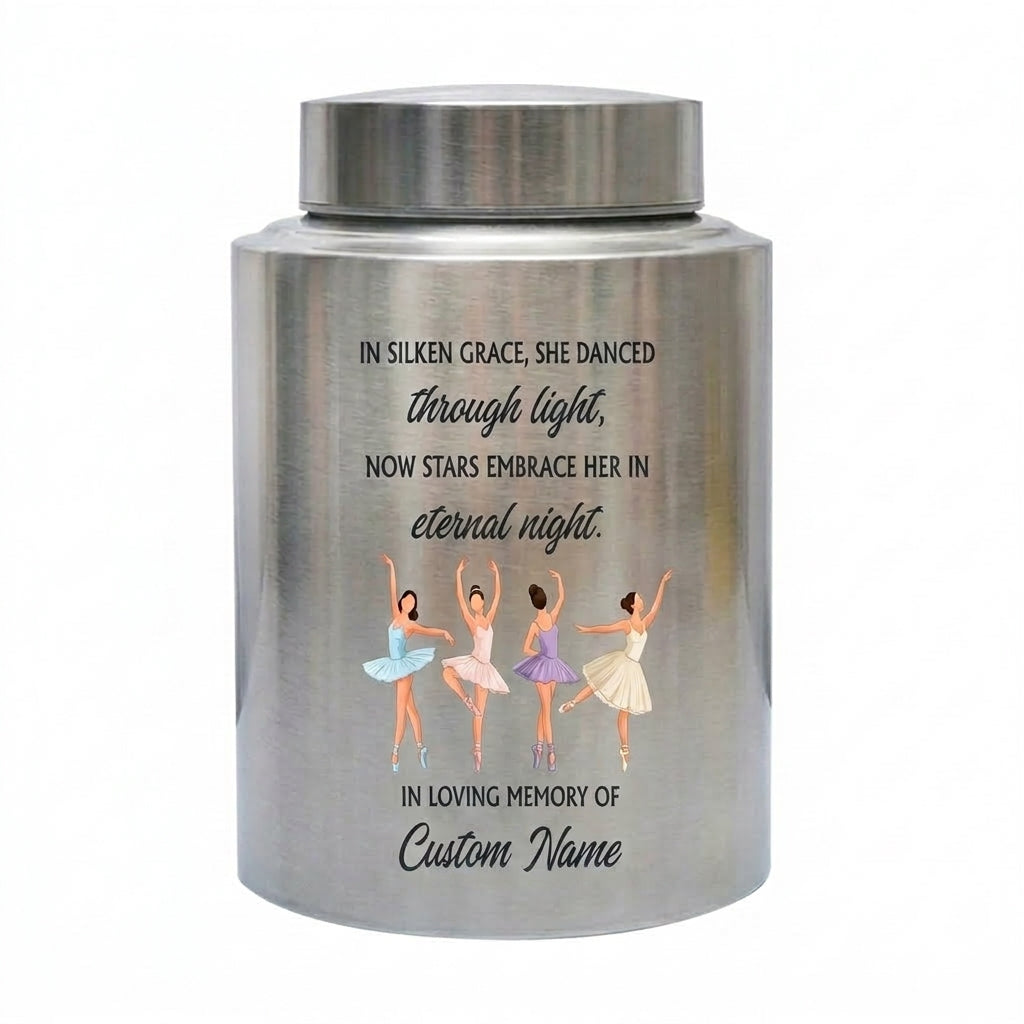 Personalized Ballet Ballerina Custom UV Printed Stainless Steel Female Dancer Loss Tribute Cremation Ashes Display 2 Sizes Small Large Memorial Keepsake Urn, Memorial Gift, In Loving Memory - Image 2