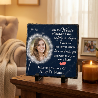 Personalized May the Wind Dandelion Memorial Slate – Custom Photo Bereavement Gift - Image 2