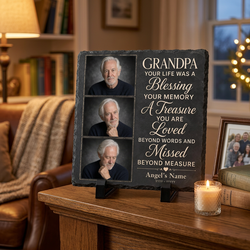 Personalized Grandpa Memorial Photo Slate Stone – In Loving Memory Sympathy Gift - Image 2