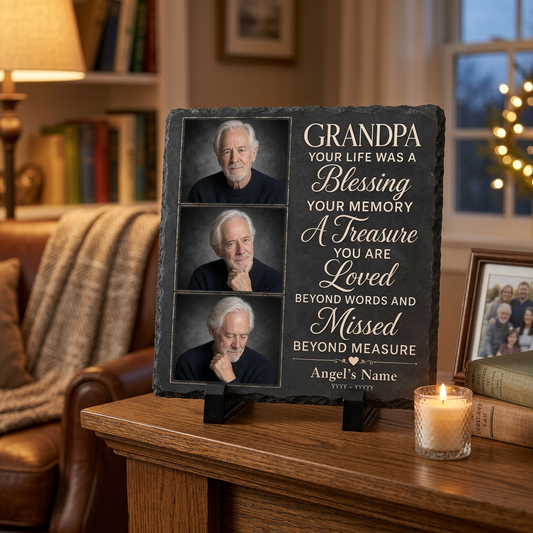 Personalized Grandpa Memorial Photo Slate Stone – In Loving Memory Sympathy Gift - Image 2