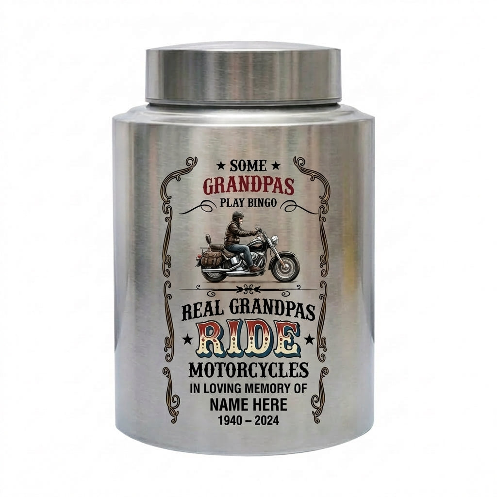 Personalized Motorcycle Stainless Steel Large Urn for Human Ashes, Real Grandpas Ride Motorcycles Biker Dad Grandfather Tribute, Memorial Keepsake Urn, Memorial Gift, In Loving Memory - Image 2