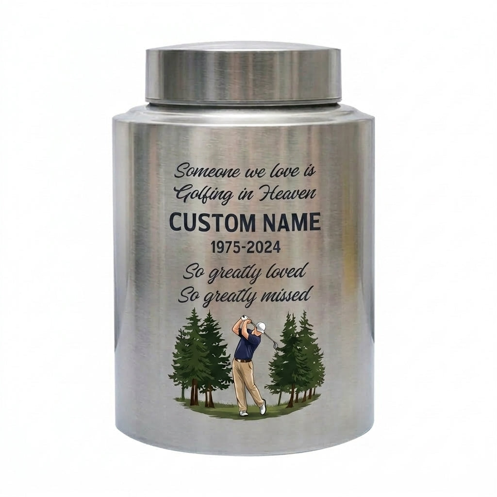 Personalized Golf Player Silhouette Stainless Steel Cremation Urn for Loved One Adult Male Female, Golfer Tribute Ashes Container UV Printed, Memorial Keepsake Urn, Memorial Gift, In Loving Memory - Image 2