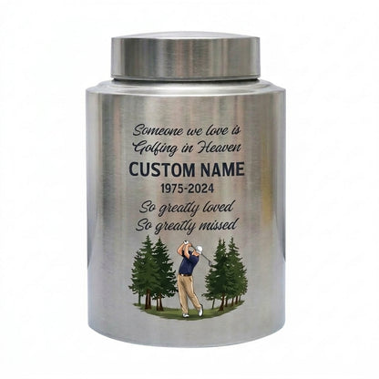 Personalized Golf Player Silhouette Stainless Steel Cremation Urn for Loved One Adult Male Female, Golfer Tribute Ashes Container UV Printed, Memorial Keepsake Urn, Memorial Gift, In Loving Memory - Image 2