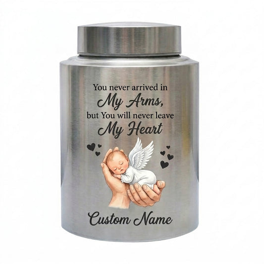 Personalized Baby in Hand Infant Loss Stainless Steel Large Cremation Urn for Boy Girl Stillborn Miscarriage Custom Name UV Printed Memorial Keepsake Urn, Memorial Gift, In Loving Memory - Image 2