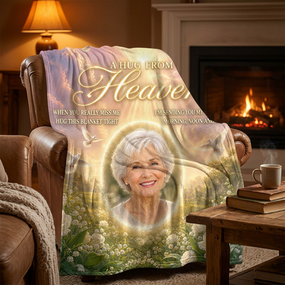 Personalized Memorial Photo Fleece Blanket - A Hug From Heaven Sympathy Gift for Loss - Image 2