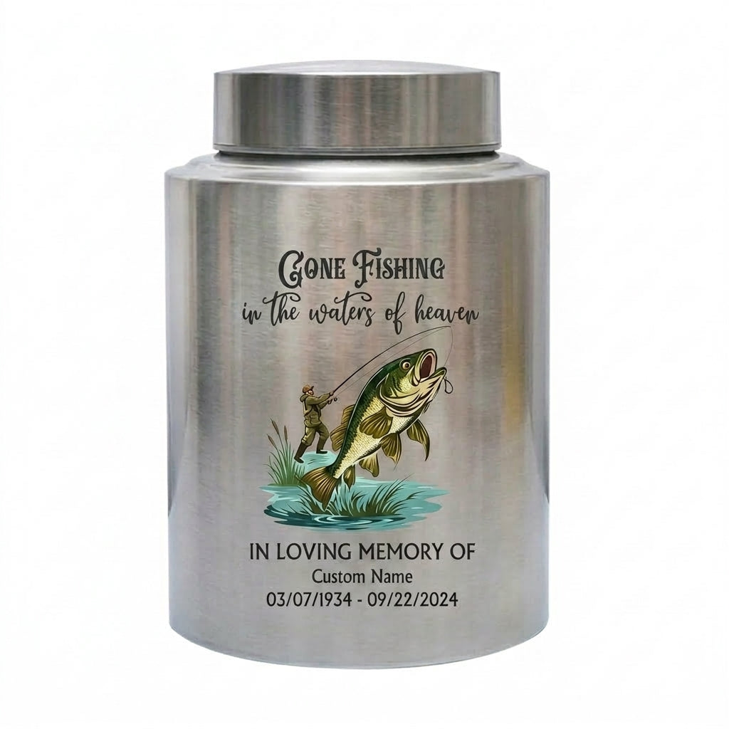 Personalized Bass Fishing Large Urns for Human Ashes Stainless Steel UV Printed Decorative Fisherman Keepsake 5.9x3.9 7.5x5.1 Memorial Keepsake Urn, Memorial Gift, In Loving Memory - Image 2