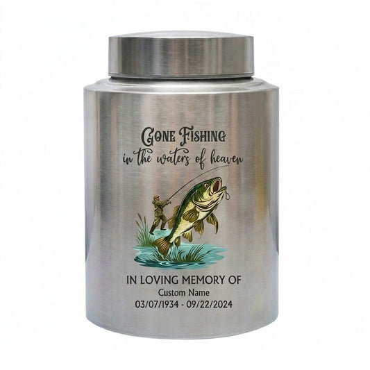 Personalized Bass Fishing Large Urns for Human Ashes Stainless Steel UV Printed Decorative Fisherman Keepsake 5.9x3.9 7.5x5.1 Memorial Keepsake Urn, Memorial Gift, In Loving Memory - Image 2