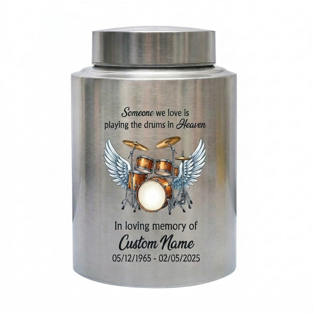 Personalized Drum Music Lover Stainless Steel Cremation Urn, Customizable Burial Ash Receptacle For Adult Male Female Musician Loved One, Memorial Keepsake Urn, Memorial Gift, In Loving Memory - Image 2