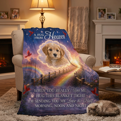 Personalized Pet Memorial Photo Fleece Blanket - A Hug From Heaven Dog Loss Sympathy Gift - Image 2