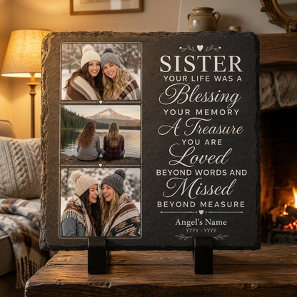 Personalized Sister Memorial Photo Slate Stone, Custom Remembrance Keepsake Gift - Image 2