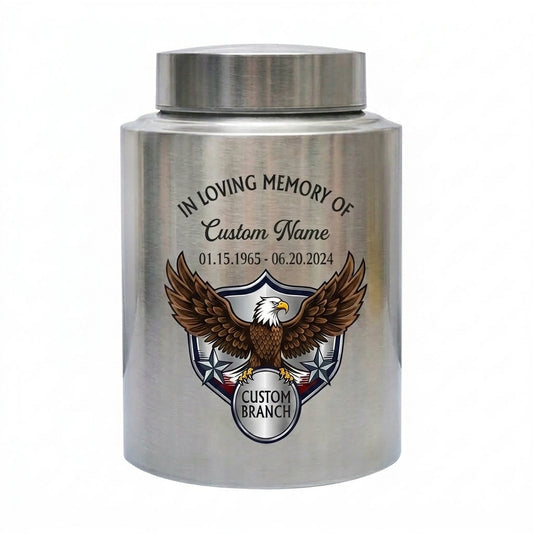 Personalized US Army Veteran Military Branch Stainless Steel Urn, Custom Soldier Tribute for Father Grandpa, 7.5x5.1 or 5.9x3.9, Memorial Keepsake Urn, Memorial Gift, In Loving Memory - Image 2