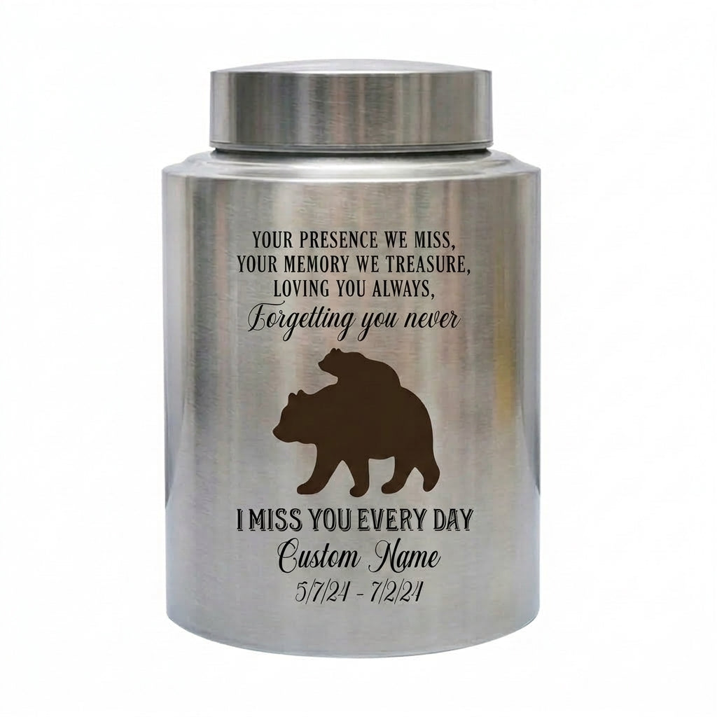 Personalized Baby Bear Stainless Steel Urns for Human Ashes, Custom Infant Child Boy Girl Loss Remembrance Vessel, UV Printed Ash Holder, Memorial Keepsake Urn, Memorial Gift, In Loving Memory - Image 2