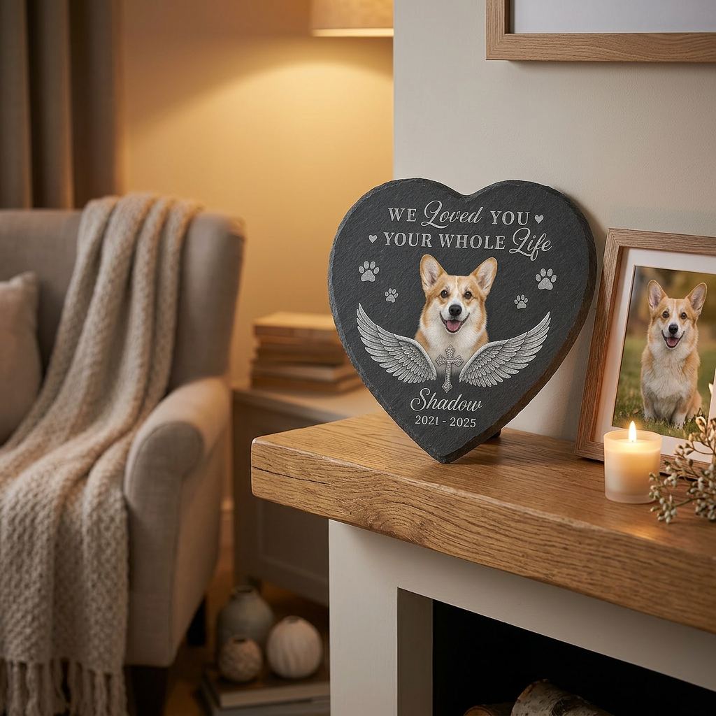 Personalized Pet Memorial Heart Shaped Garden Stone with Photo – Dog Loss Gift - Image 2
