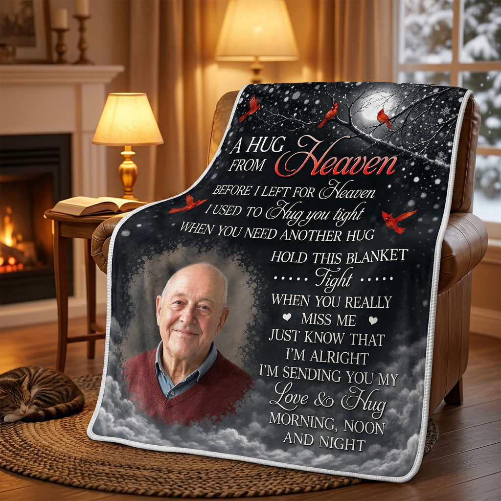 Personalized Cardinal Memorial Photo Fleece Blanket - A Hug From Heaven Sympathy Gift for Loss of Loved One - Image 2