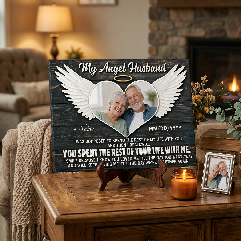 Personalized My Angel Husband Memorial Wall Canvas Gift for Loss of Husband Remembrance - Image 2
