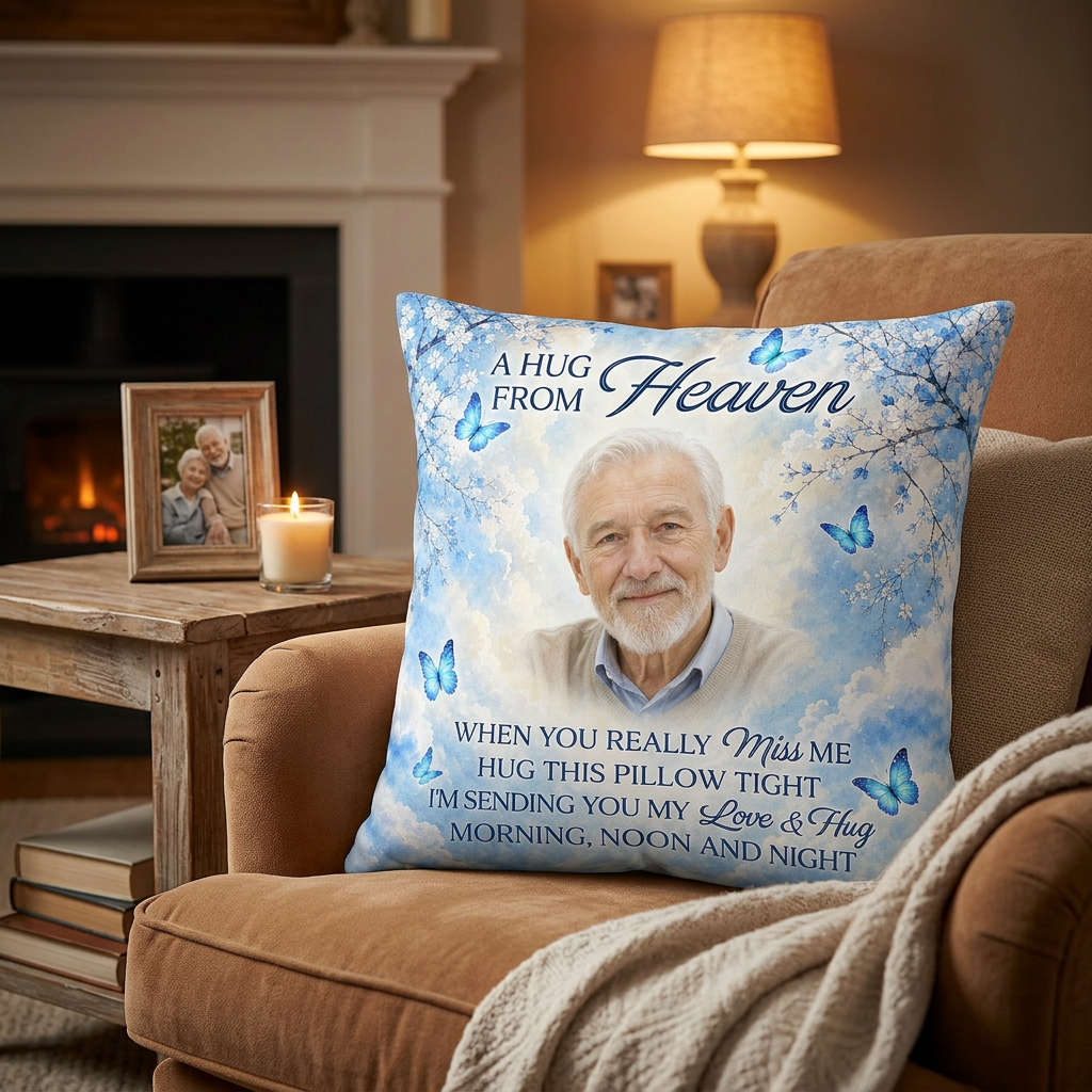 Personalized Photo Memorial Pillow All Over Printed - A Hug From Heaven Sympathy Gift - Image 2