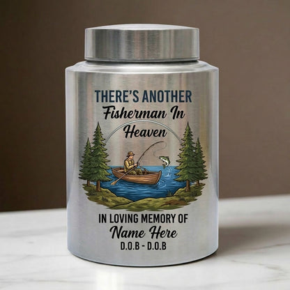 Personalized Bass Fishing Fisherman In Heaven Stainless Steel Custom Printed Urn For Dad Grandpa Husband Loss Bereavement Display 5.9in 7.5in Memorial Keepsake Urn, Memorial Gift, In Loving Memory - Image 2